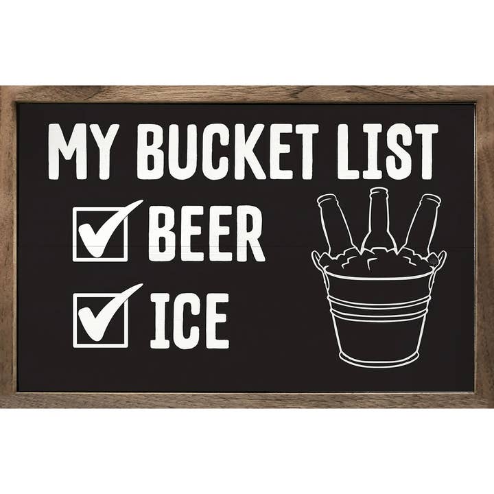 Kendrick Home - Wholesale Wood Wall Art - My Bucket List Beer And Ice Black