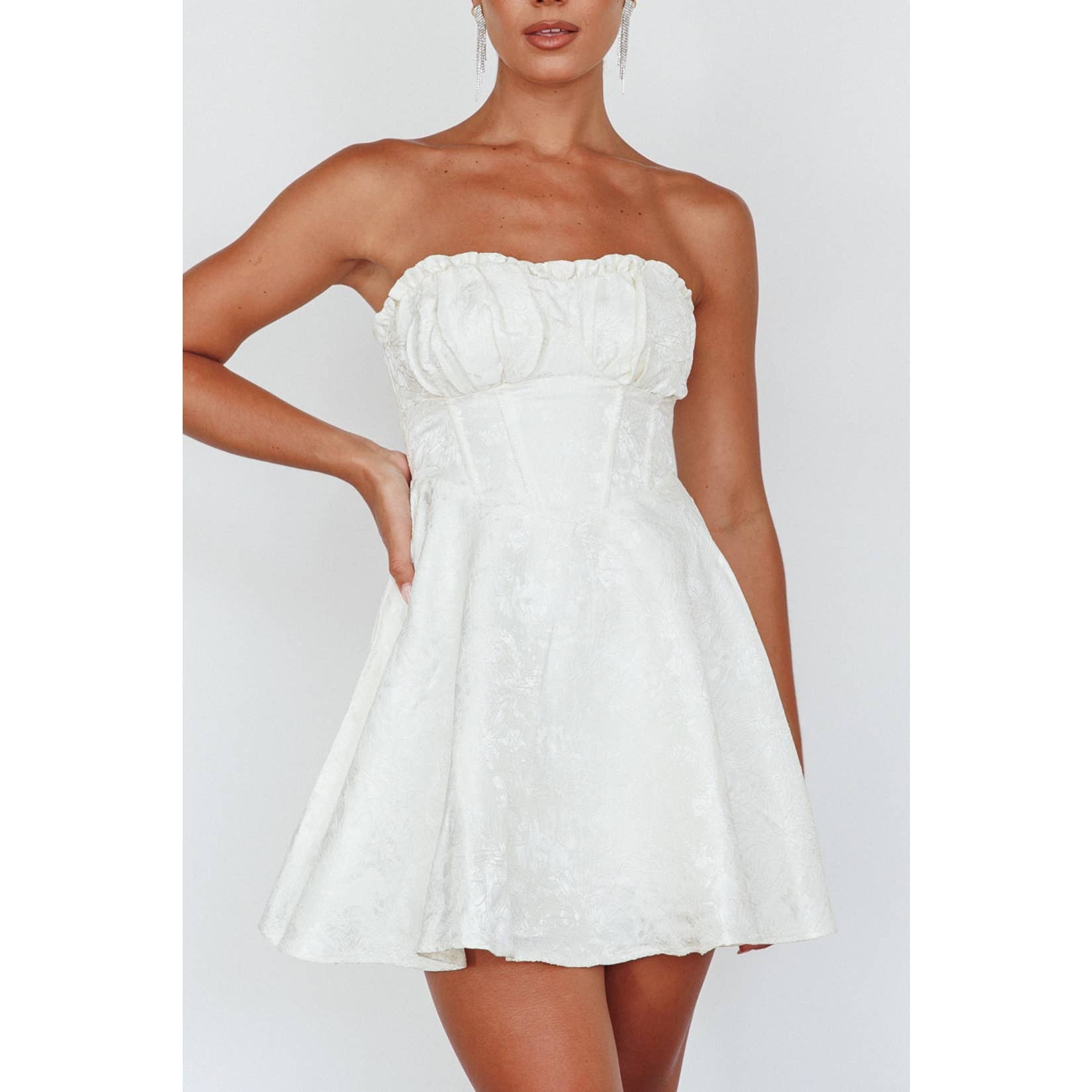 LIGHT PEACH FRILL CORSET STYLE MINI DRESS / SLID6241 for wholesale on Faire5