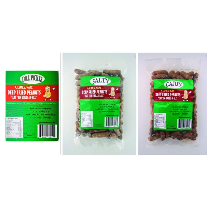 3 Flavor 12 Pack - Dill Pickle, Salty & Cajun for wholesale by A Little Nuts Deep Fried Peanuts