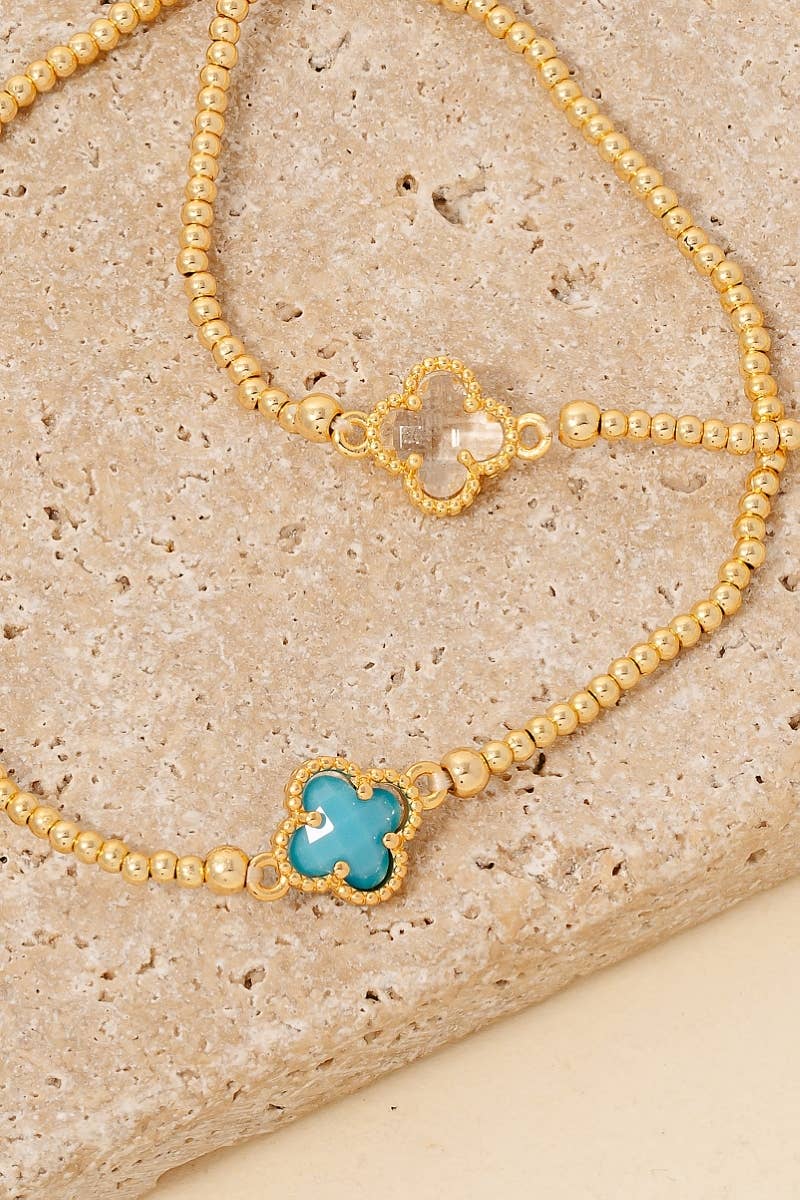 Anarchy Street - Wholesale Beaded Bracelet - Gold Dipped Faceted Clear Glass Clover Charm Beaded Bracelet1