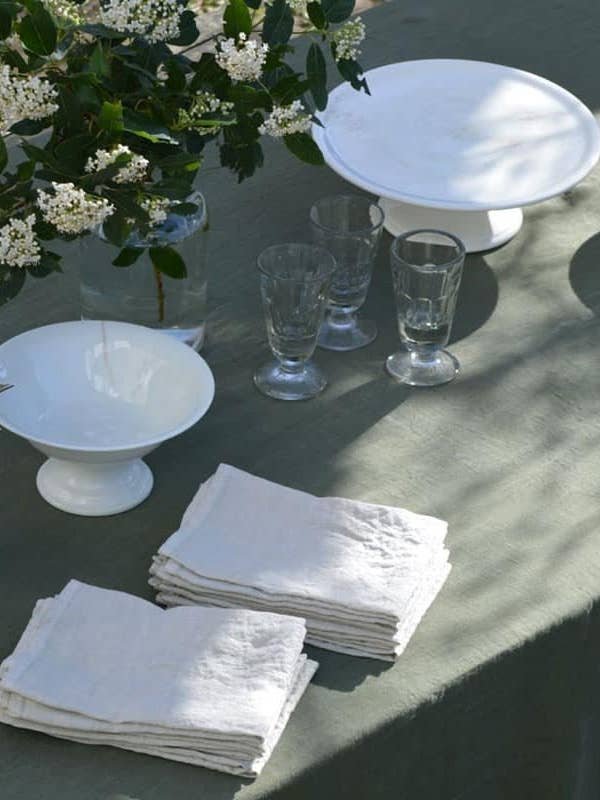 Washed linen tablecloth in khaki green for wholesale by la draperie francaise