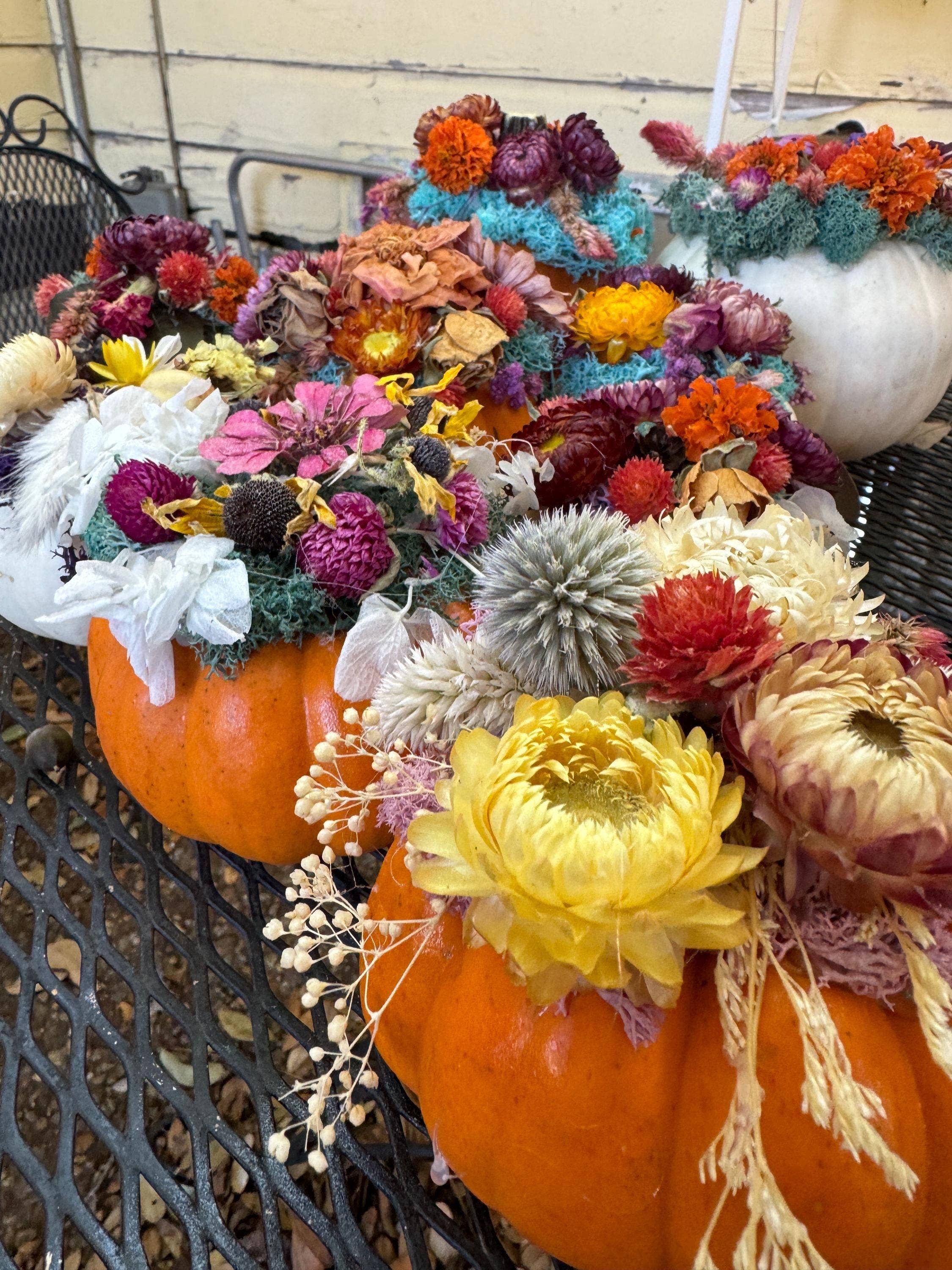 Remedy Designs - Vente Fleurs artificielles - Citrouille de fleurs séchées avec de vraies fleurs sur citrouille pour décoration florale de table d'automne.5