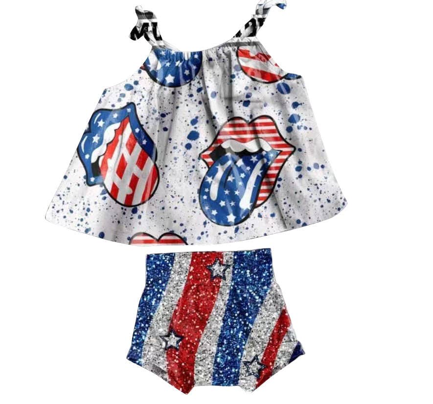 Aier Wholesale - Wholesale Clothing Set - Baby - Baby girls 4th of july bummie sets2