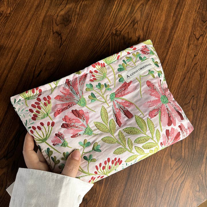 Little Trendy - Wholesale Makeup/Cosmetic Bag - Floral print Textured Cosmetic Bag travel toiletry bag