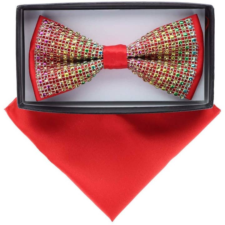 Dubal Brothers - Wholesale Bow Tie - Men's - VITTORIO FARINA Rhinestone Bowtie & Pocket Square by Classy Cufflinks3
