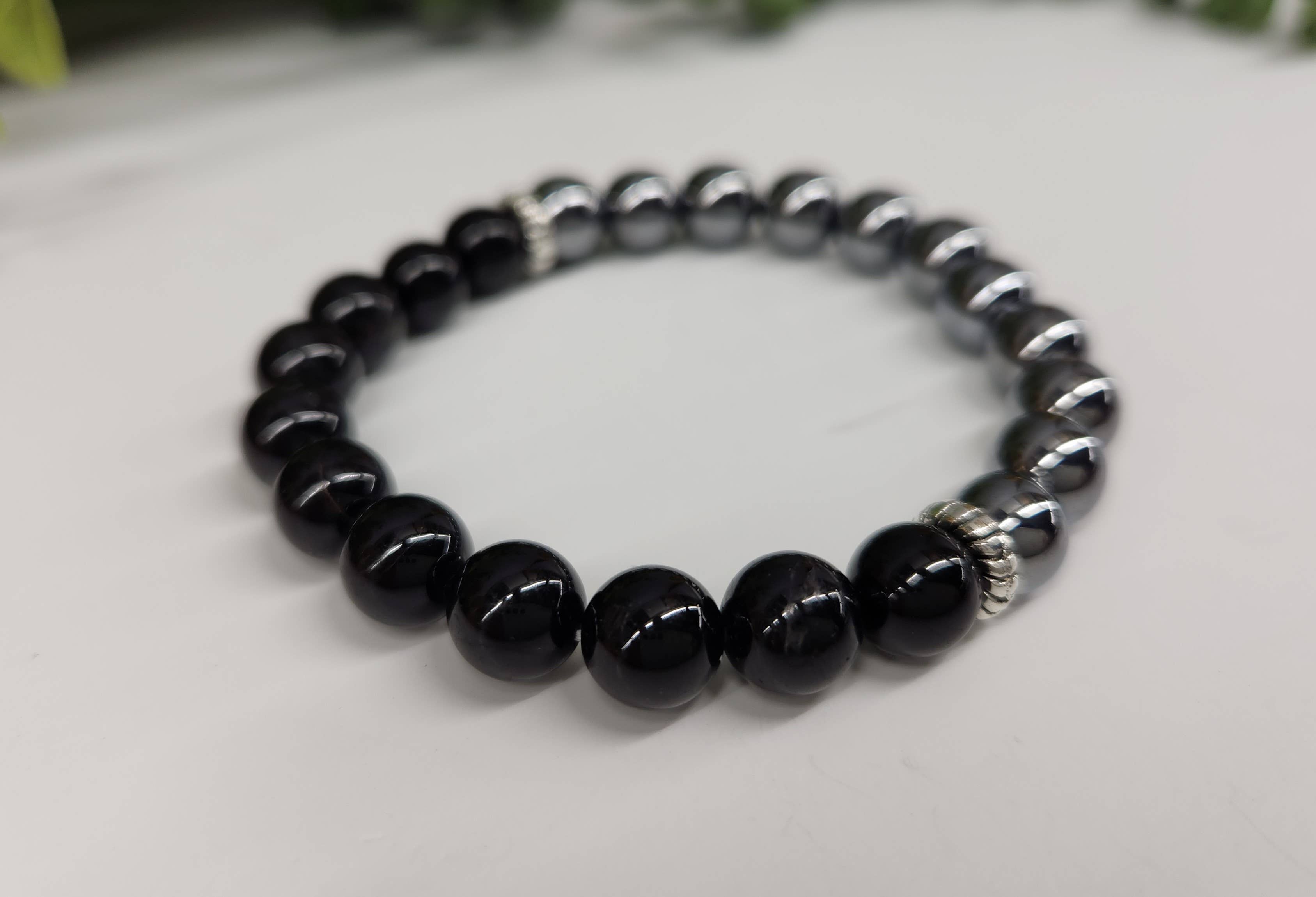 Meraki Gemstones - Vente Bracelet de perles - Bracelet soulagement de la douleur en térahertz et tourmaline noire 8 mm3