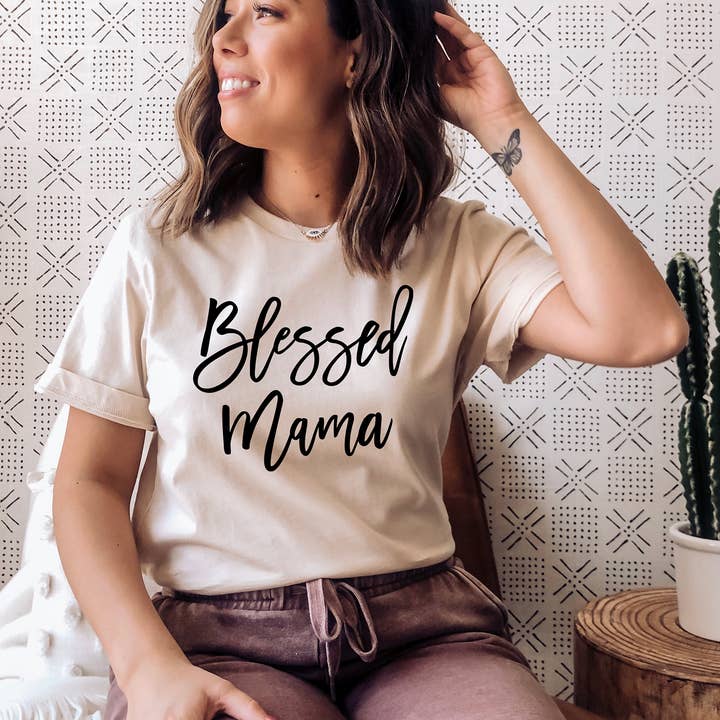 Zoe Creative Co - Wholesale Screen Printed T-Shirt - Women's - Blessed Mama Shirt Mom Life T-Shirt Mother's Day Mommy Tee1