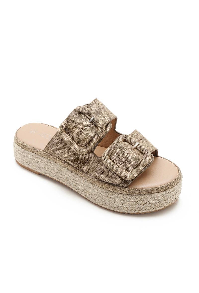Joia Paris - Wholesale Mules - Women's - Wedge espadrille mules in double buckle canvas H8-8719