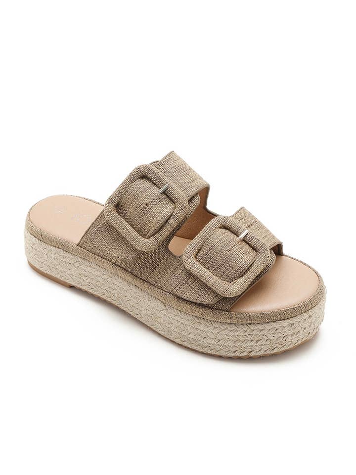 Joia Paris - Wholesale Mules - Women's - Wedge espadrille mules in double buckle canvas H8-8719