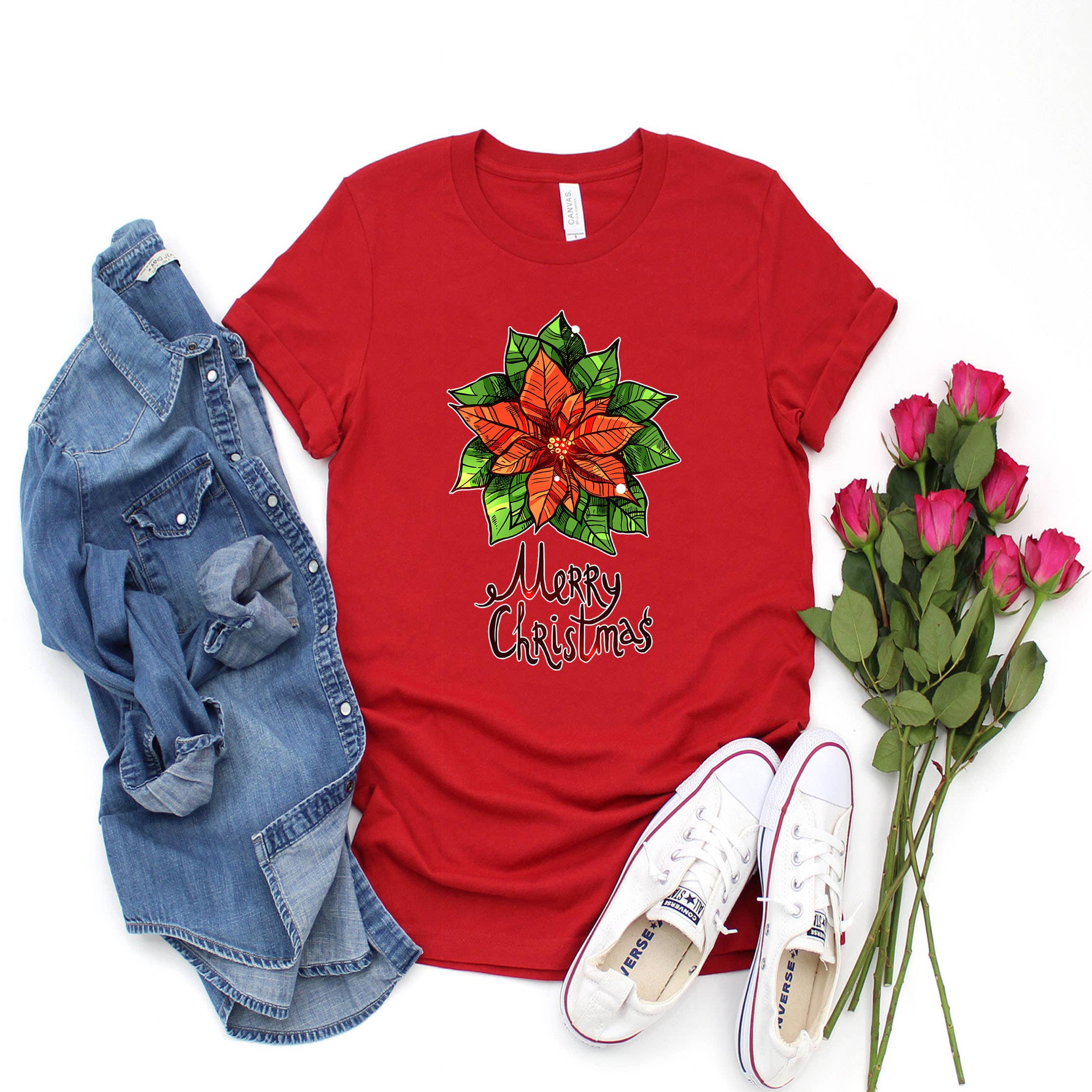 Tee Story – wholesale T-shirt med logga - Dam – God jul skjorta, jul krans skjorta0