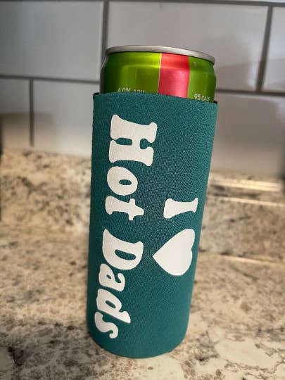 I Heart Hot Dads Skinny Can Cooler, Hot Dads Slim Can Cooler for wholesale by Dirty Grove by Hazel Grove Customs