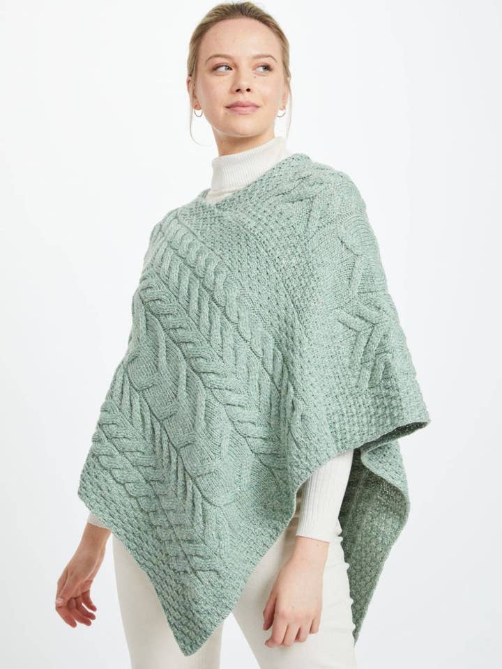 Aasleagh Falls Ladies Aran Poncho - Mint for wholesale by Aran Woollen Mills