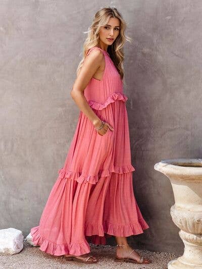ClassiQ - Wholesale Dress - Women's - Ruffled Sleeveless Tiered Maxi Dress with Pockets22