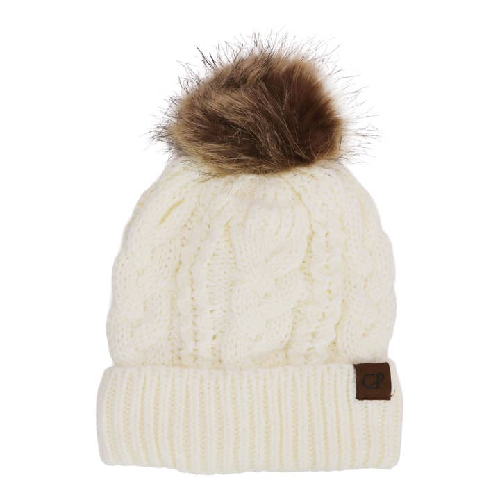 SORTIERT Spiralkabel Gestrickte Zottelige Kunstpelz-Bommelmütze für den Großhandel auf Faire7