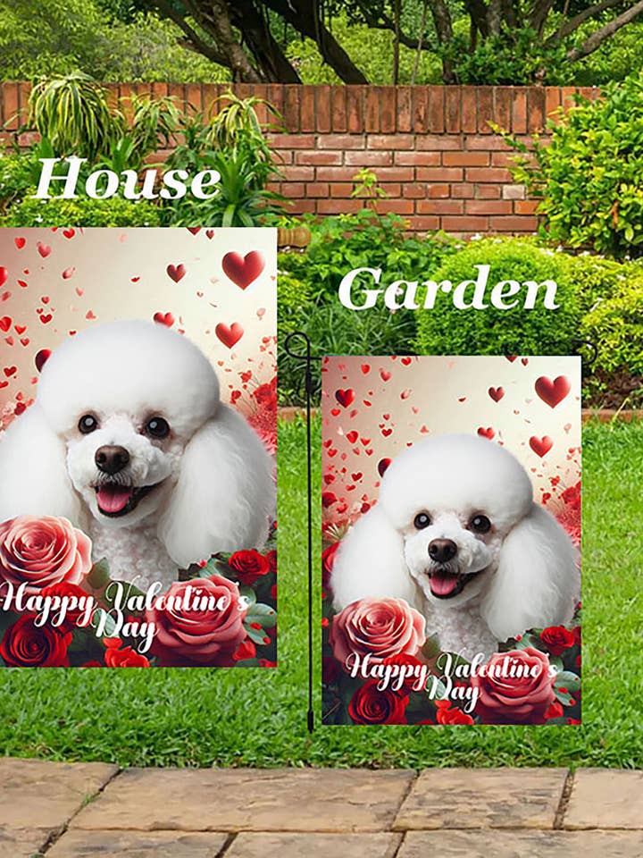 Poodle White - Valentine House Flag for wholesale by Best of Breed Products
