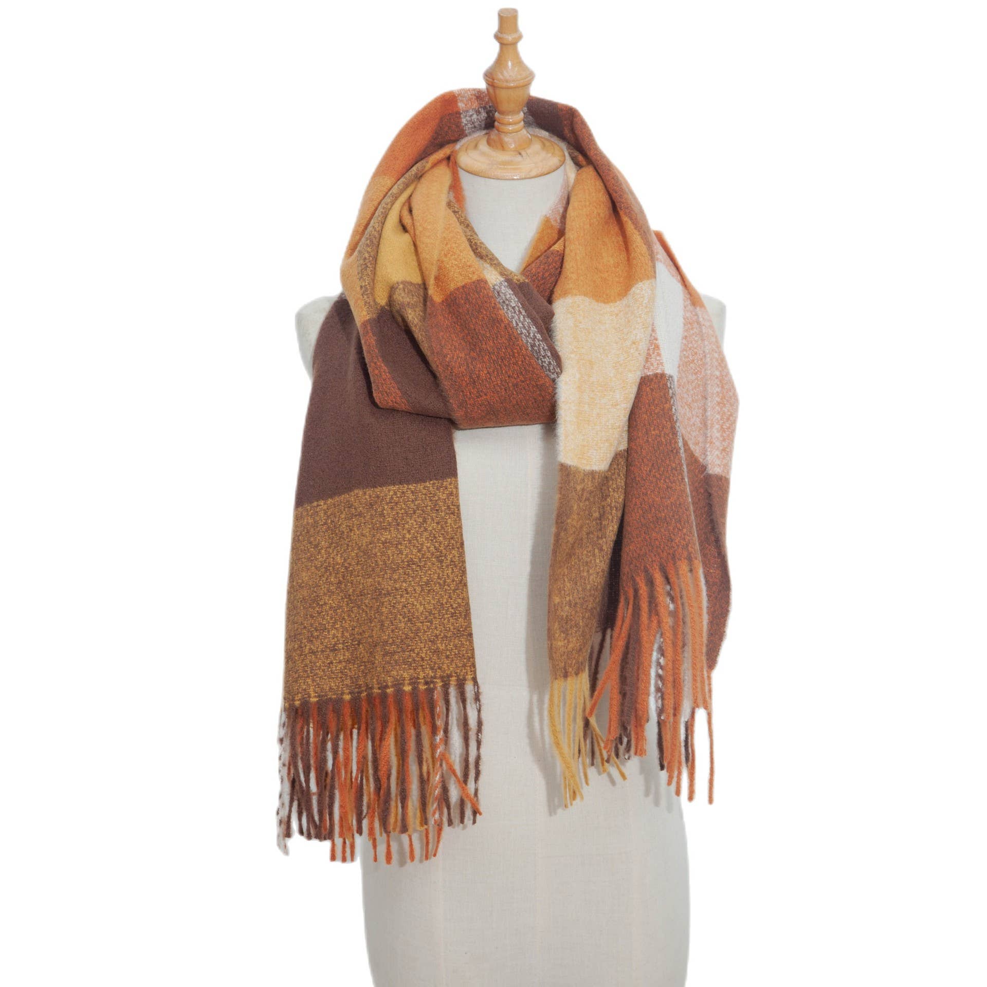 HIDDENBRAND - Wholesale Scarf - Women's - Soft cozy color block fringe scarf wrap6