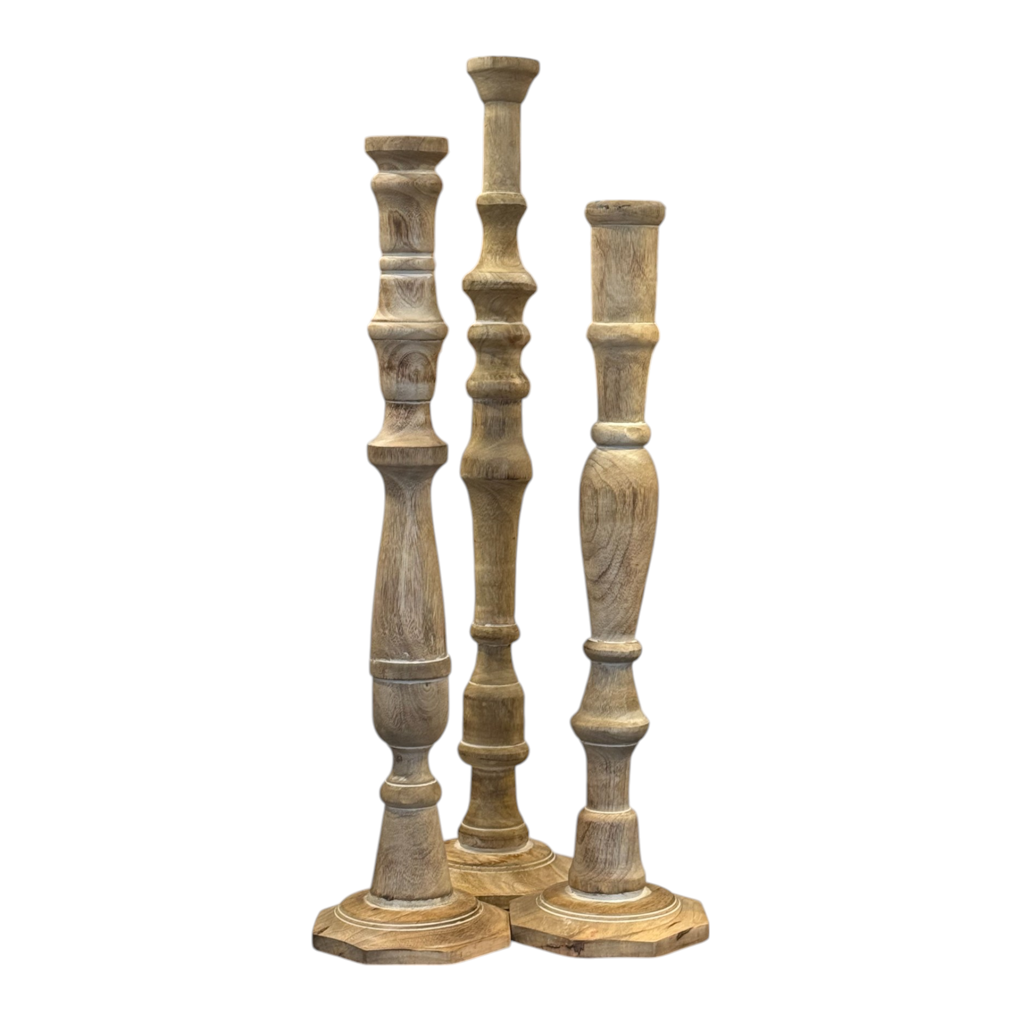 Wilco Home - Wholesale Candle Holder - Handmade Mango Wood "Emilt" Taper Candlestick Set of 3 4