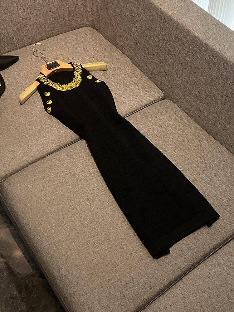 Sanyao Fashion - Venta al por mayor Vestido - Mujer - Vestido de punto ajustado sin mangas con cuentas hecho a mano SY4120