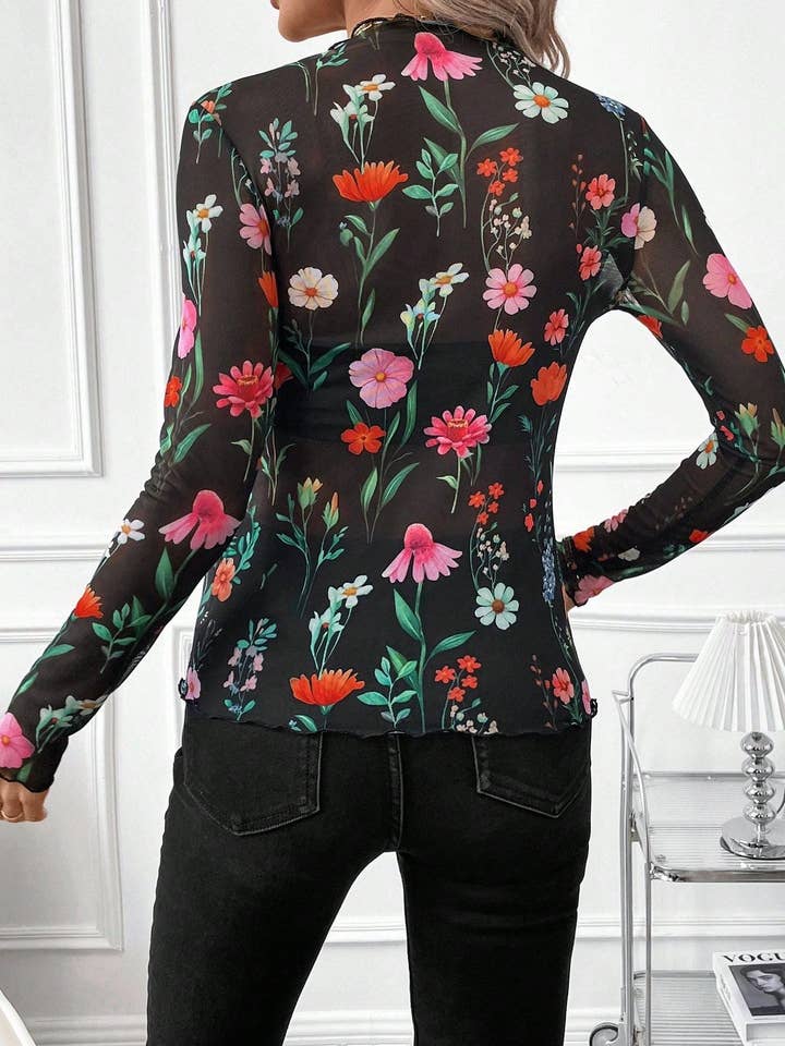 Dipped Shop - Wholesale Blouse - Women's - Sexy Leopard Print Mesh Slim Top DPT26259