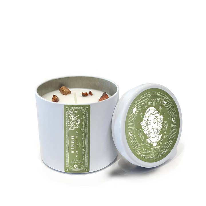 Island Moon Illuminations - Signes du zodiaque - Vierge - Boîte à bougies 11 oz pour la vente par Sanibel Candle Company