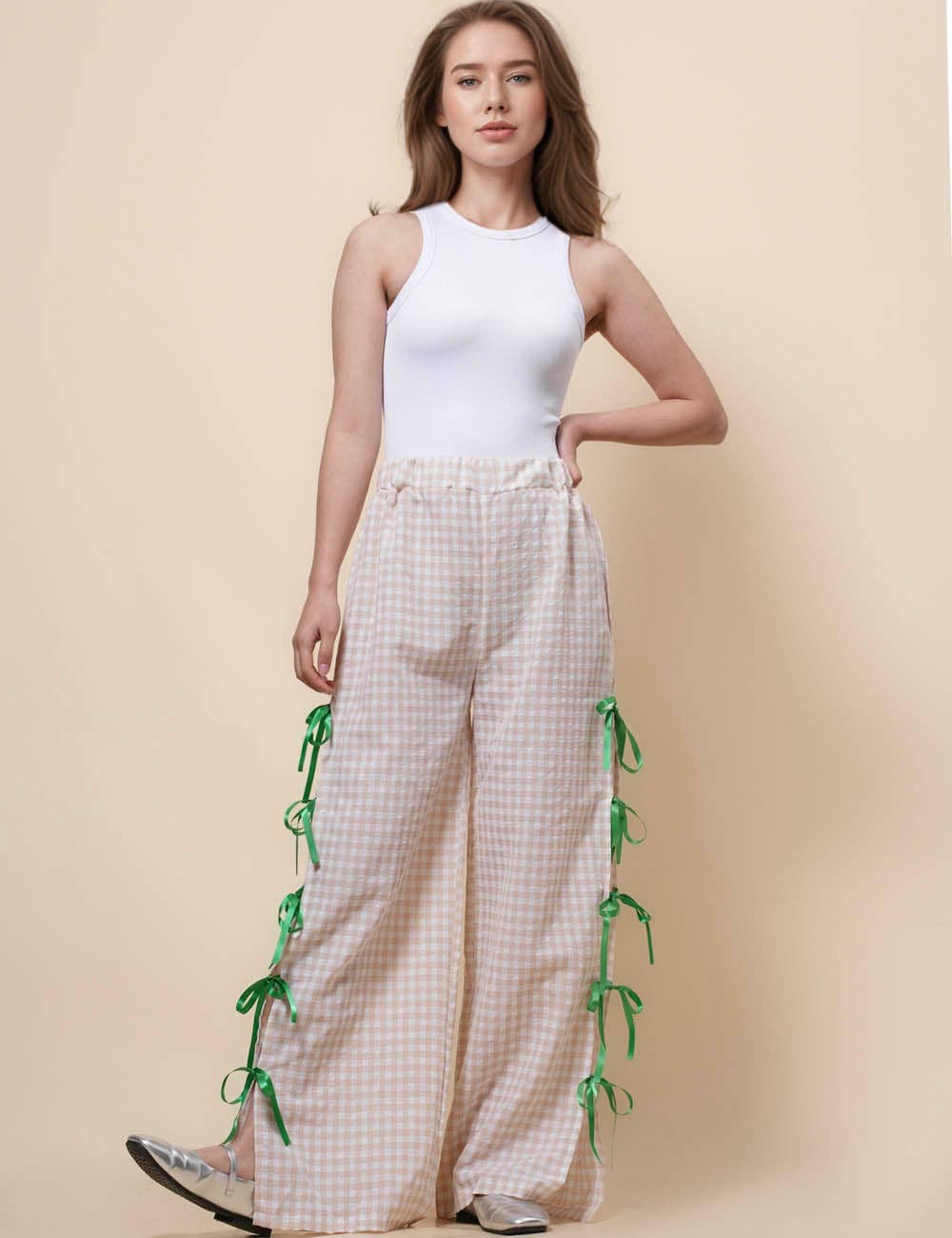 Sweetkama – Großhandel Hose – Damen – Damen Karierte Hose mit Seitenschlitz und Schleife SKP410943