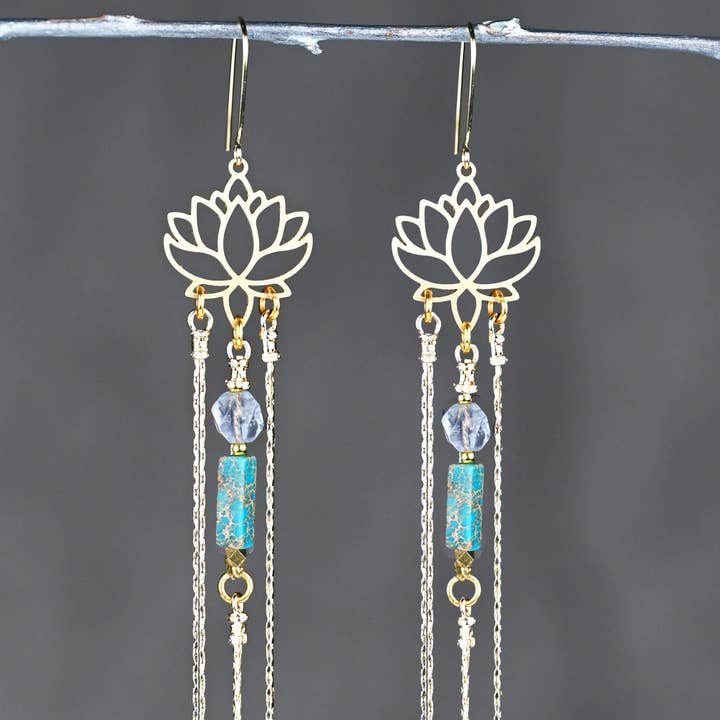 Lotus Tassel Cascade Option w/ Semi Precious Earrings for wholesale by KBD Studio