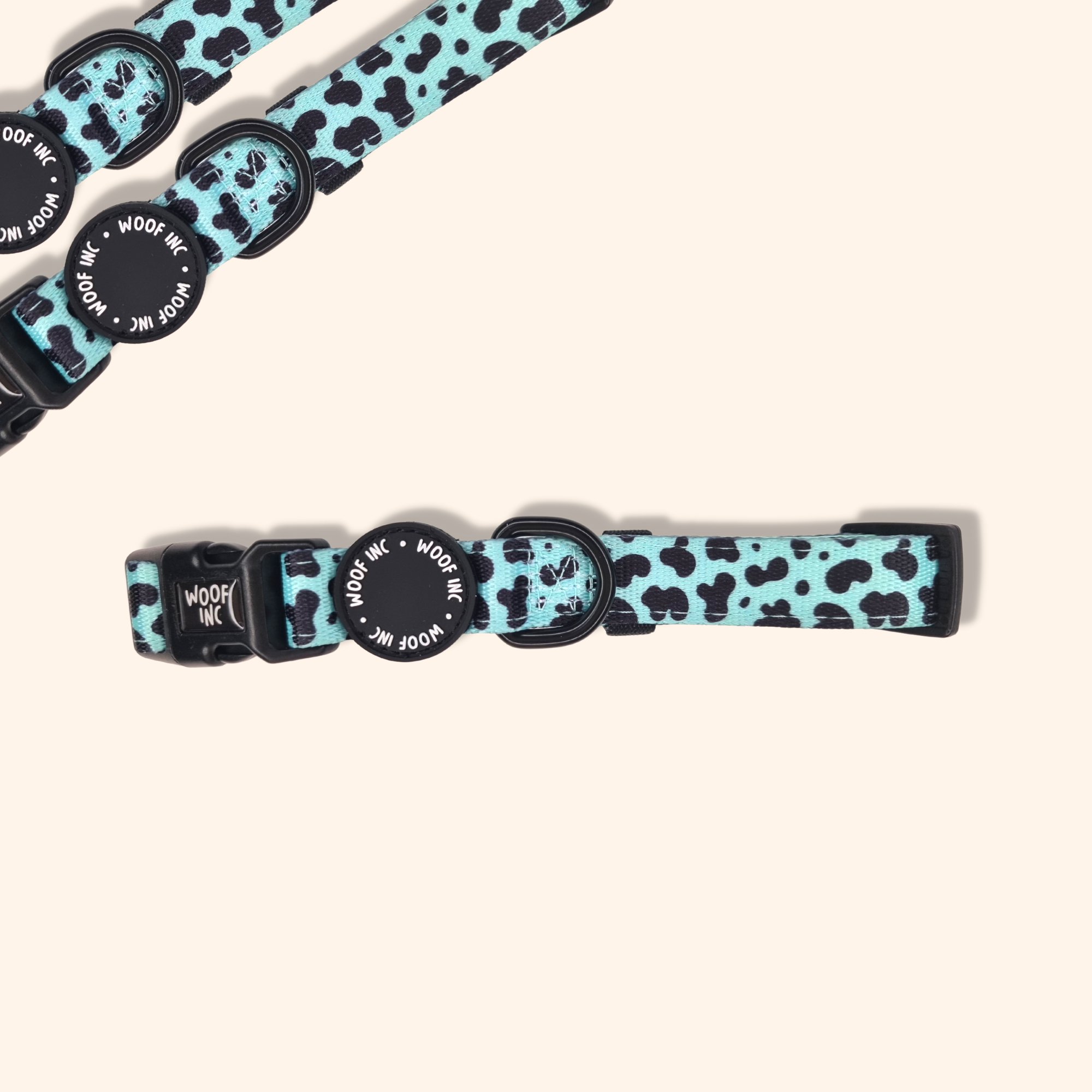 WOOF INC - Wholesale Pet Collar - Dog - Mint Green Cow Print Funk Dog Collar Adjustable0