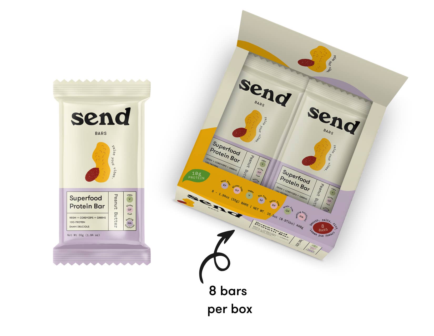 Send Bars - Wholesale Snack Bar - Peanut Butter Superfood Protein Bars - Single Caddy (8 bars)