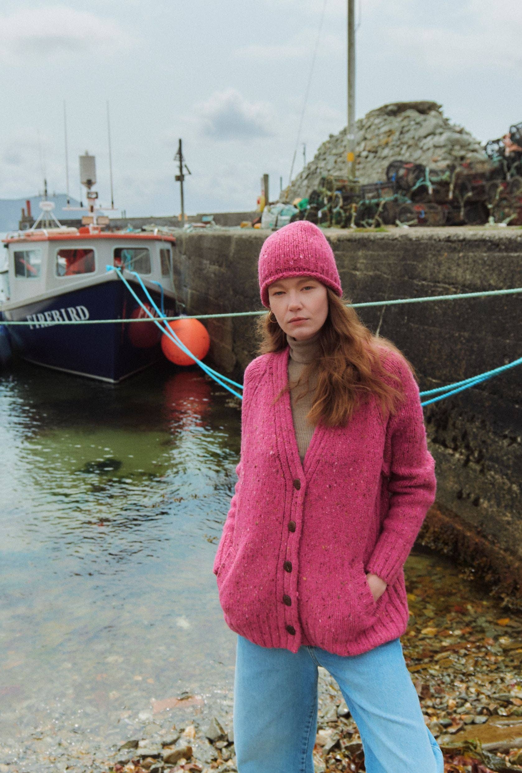 Aran Woollen Mills - Vente Cardigan – femme - Cardigan en tweed Bonny Glen pour femme - Rose4