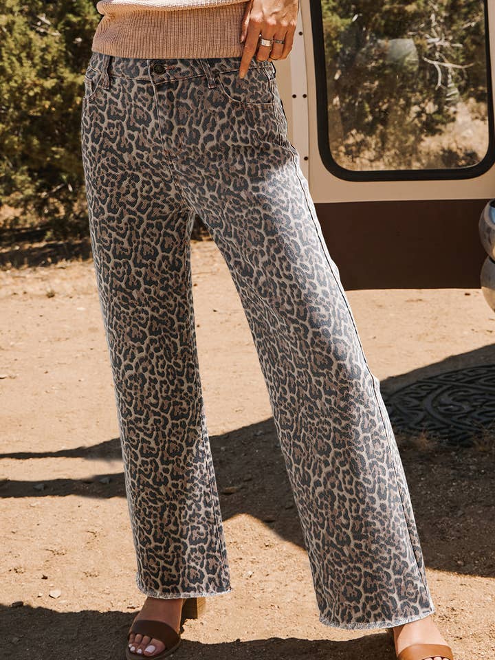 Leopard Frayed Edge Wide Leg High Waist Jeans*4-16 and other Purchase Wholesale leopard print pants. Free Returns & Net 60 Terms on Faire trending on Faire.