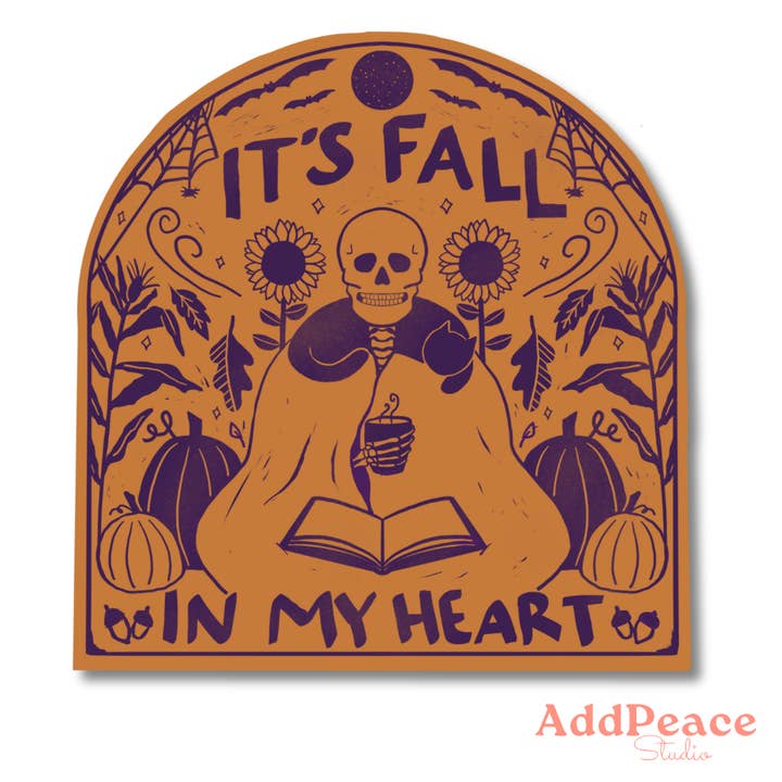 Het is herfst in mijn hart gezellige skelet vinylsticker voor wholesale door AddPeace Studio