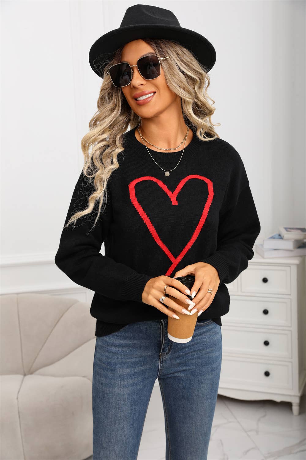 Hope & Sunshine - Wholesale Knit Sweater - Women's - Valentine's Heart Pullover Sweater25