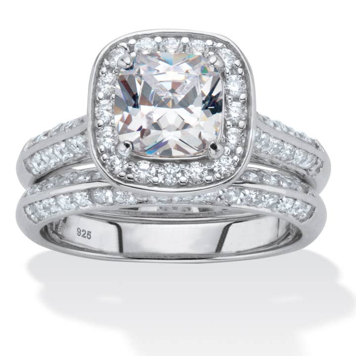 2.08 TCW Cushion-Cut Cubic Zirconia Halo Bridal Ring Set for wholesale by PalmBeach Jewelry