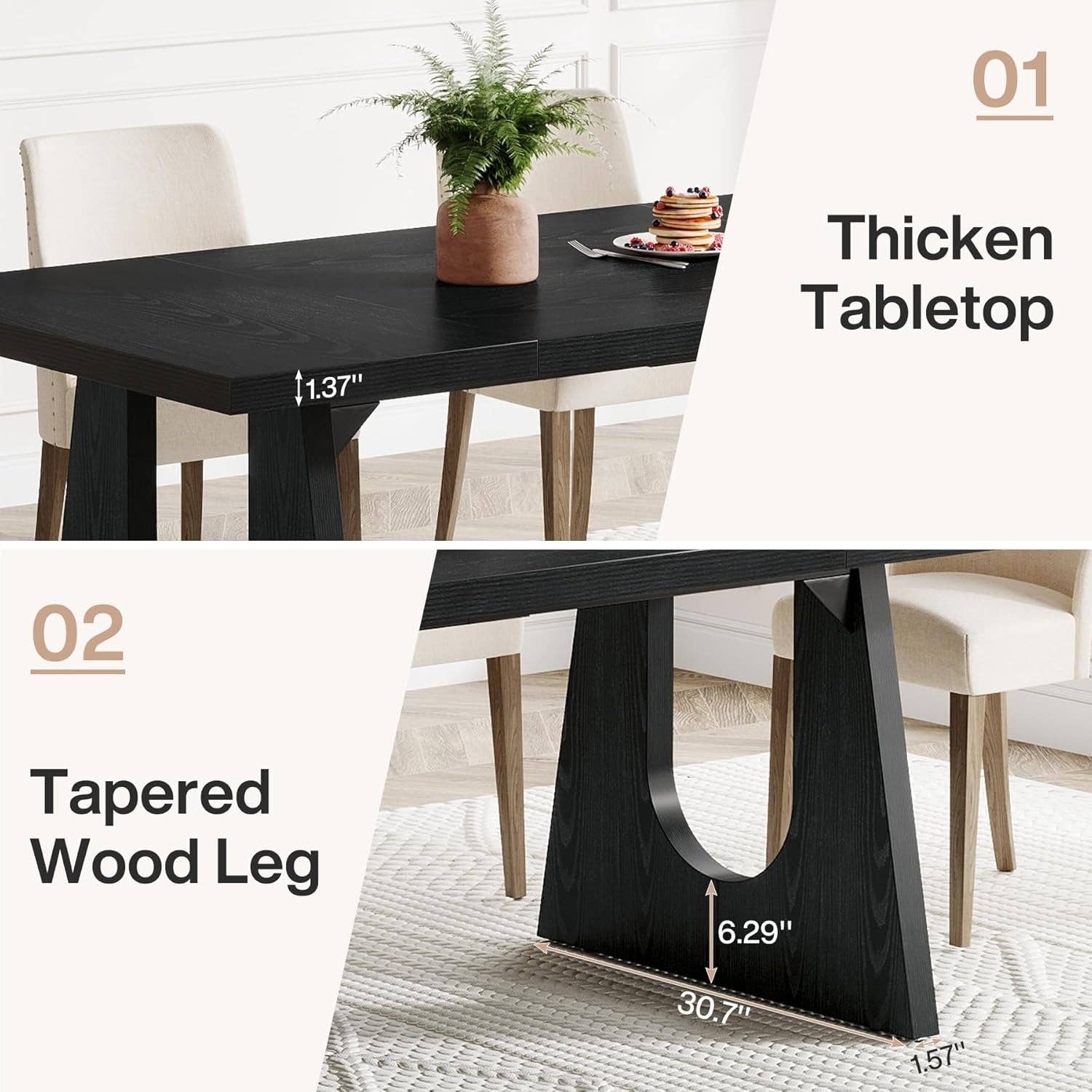70.9 Inch Black Contemporary Rectangular Dining Table Seats 6 To 8 for wholesale on Faire7