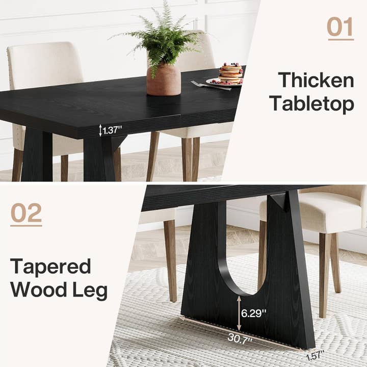 70.9 Inch Black Contemporary Rectangular Dining Table Seats 6 To 8 for wholesale on Faire7