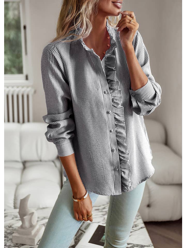 YNIQUE – Großhandel Hemd mit Button-down-Kragen – Damen – Langarmbluse mit Stehkragen für Damen5