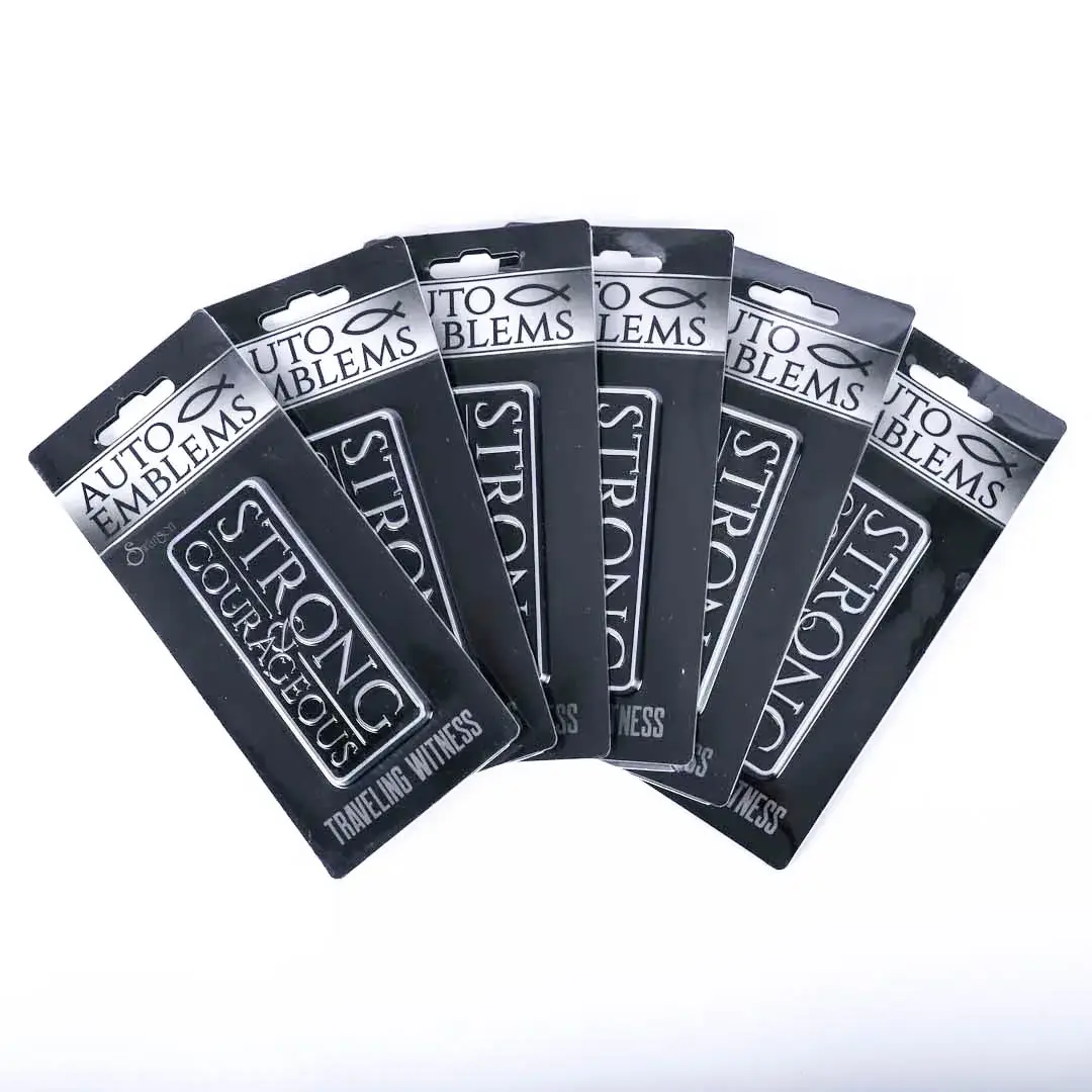 Swanson Christian Products - Wholesale Car Decorative Charm - Unisex - Auto Emblem Strong & Courageous Silver Pk62