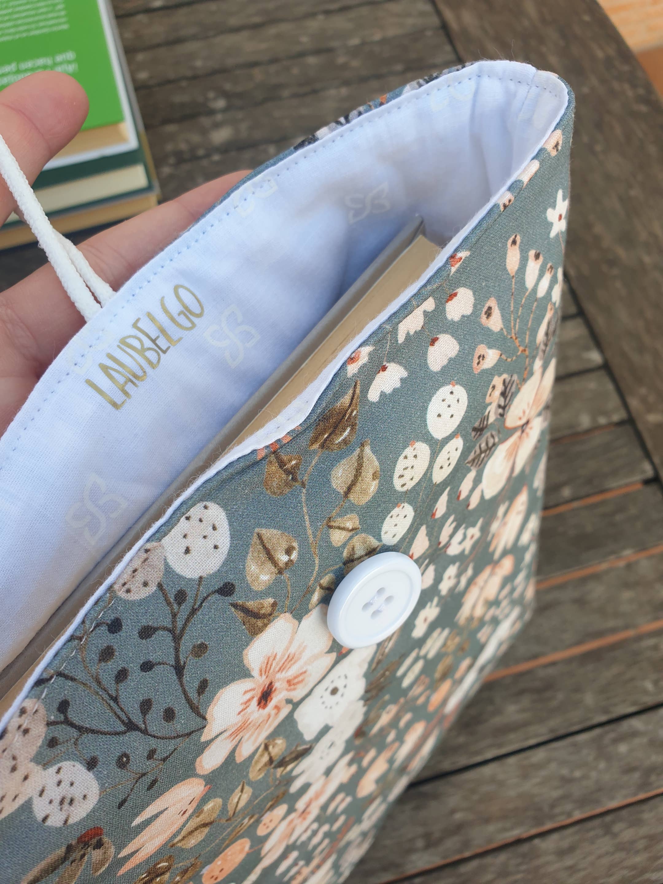 laubelgo – Capa de livro por atacado – Capa acolchoada cinza para livro com flores brancas e salmão0