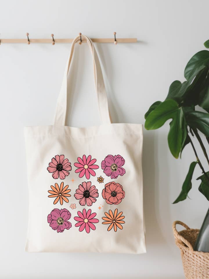 Flower Pattern Small Canvas Tote Bag for wholesale by EnchantingSunshine
