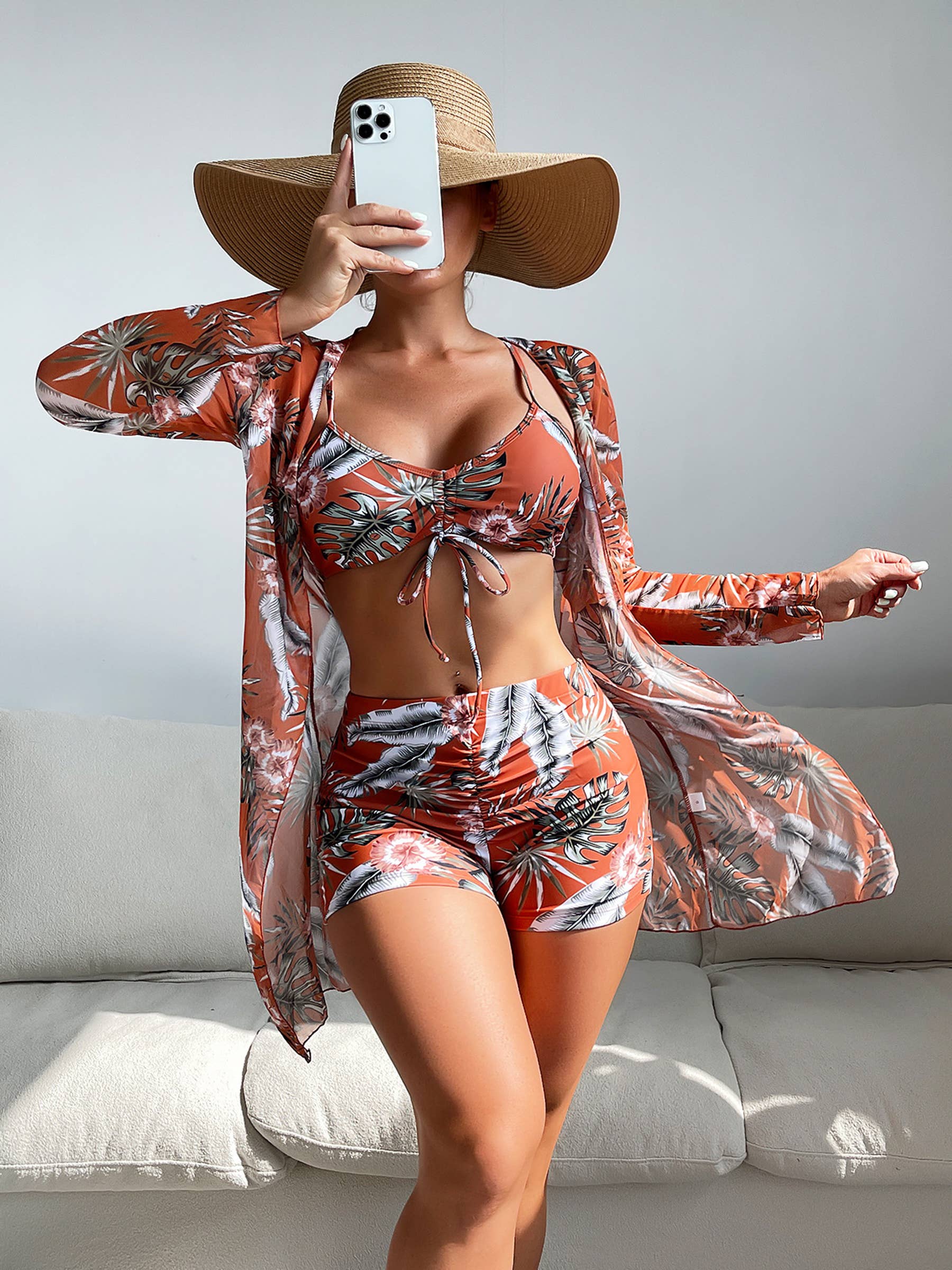 Wholesalesir - Wholesale Swim Cover Up - Women's - Swimsuit Split Three Piece Set High Waisted Long Sleeved Top7