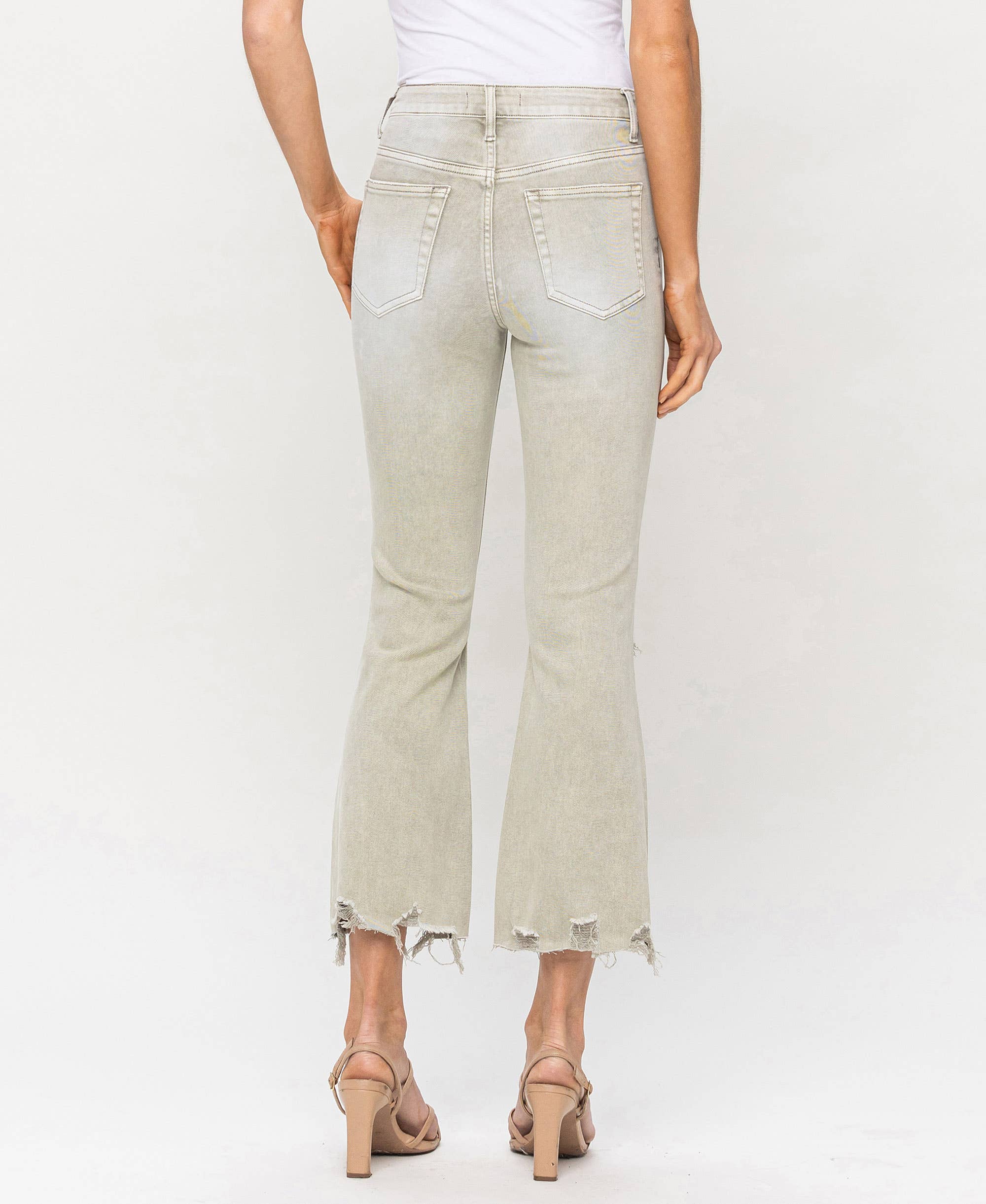 MOSS GREEN HIGH RISE DISTRESSED CROP FLARE JEANS T5773MG for wholesale on Faire3