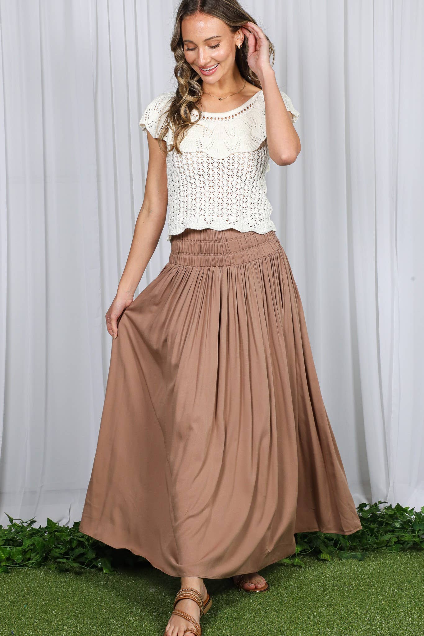Vine & Love - Wholesale Skirt - Women's - Casual Maxi Flowy Bohemian Renaissance Long Skirt VS829402