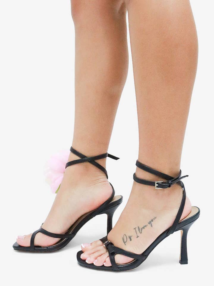 Lemonade Shoes - Wholesale High Heels - Women's - MAI - Flower Heel, Strappy Square Toe, Black/Pink4