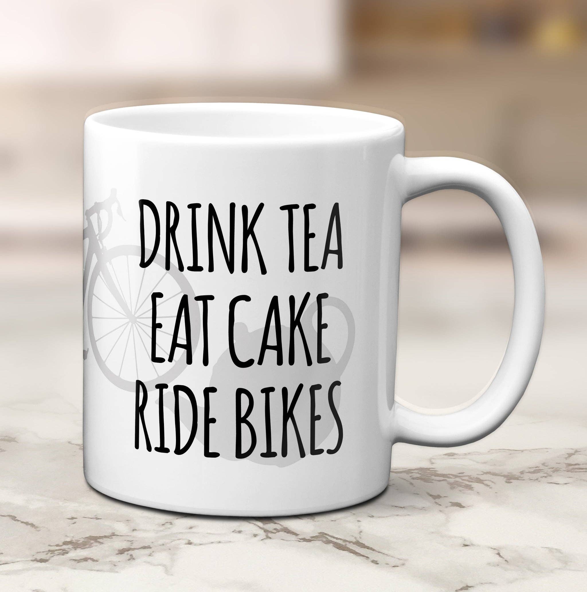 Drink Tea Eat Cake Ride Bikes Cycling Mug for wholesale by EllieBeanPrints