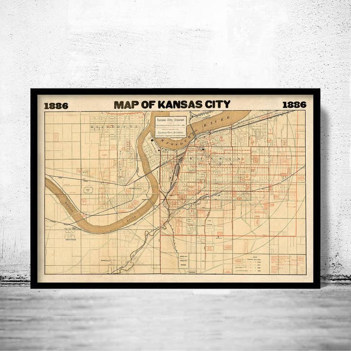 Ancienne carte de Kansas City Missouri 1886 Carte vintage Cadeau | Impression d'art mural Carte vintage pour la vente par OldCityPrints - Old Maps and Posters