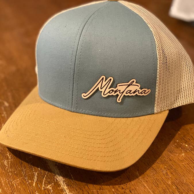 MT Brand Apparel - Wholesale Trucker Hat - Unisex - Simply Montana Leather Patch Hat - CUSTOMIZABLE