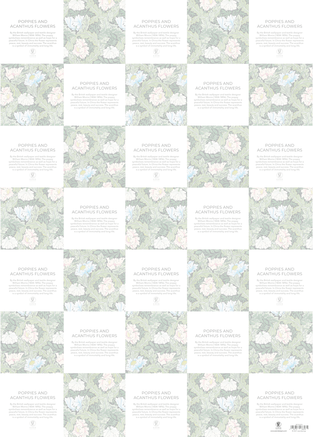 Ezen Trade - Wholesale Flat wrap - POPPIES AND ACANTHUS FLOWERS: Wrapping Paper2