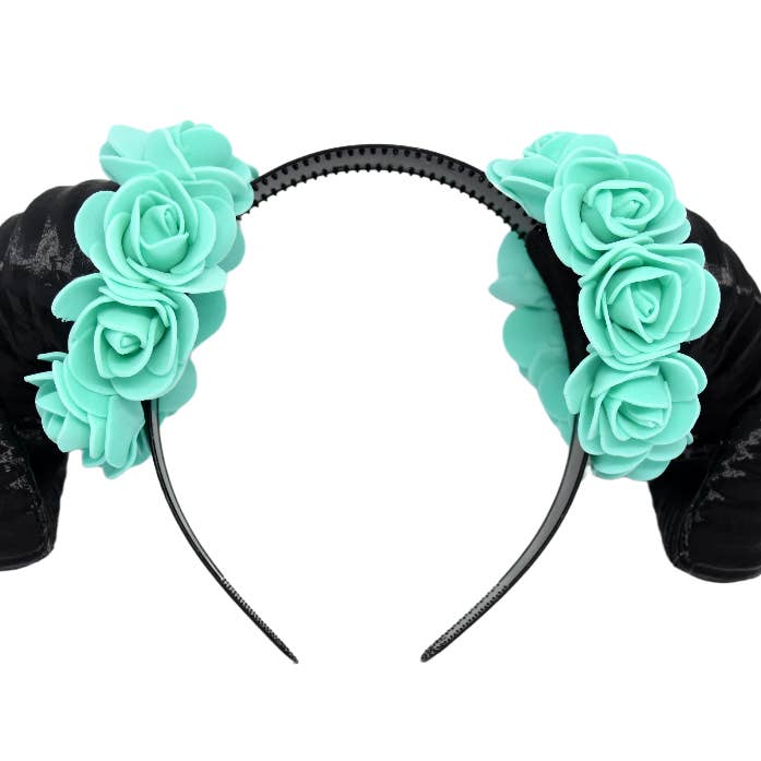Demon Ram Horns Headband - black & teal for wholesale by Yumiland