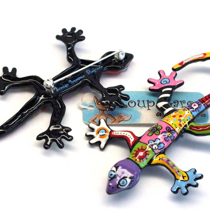 Spilla «lucertola allargata dita multicolori» per la vendita all'ingrosso da parte di LOUP GAROU BIJOUX