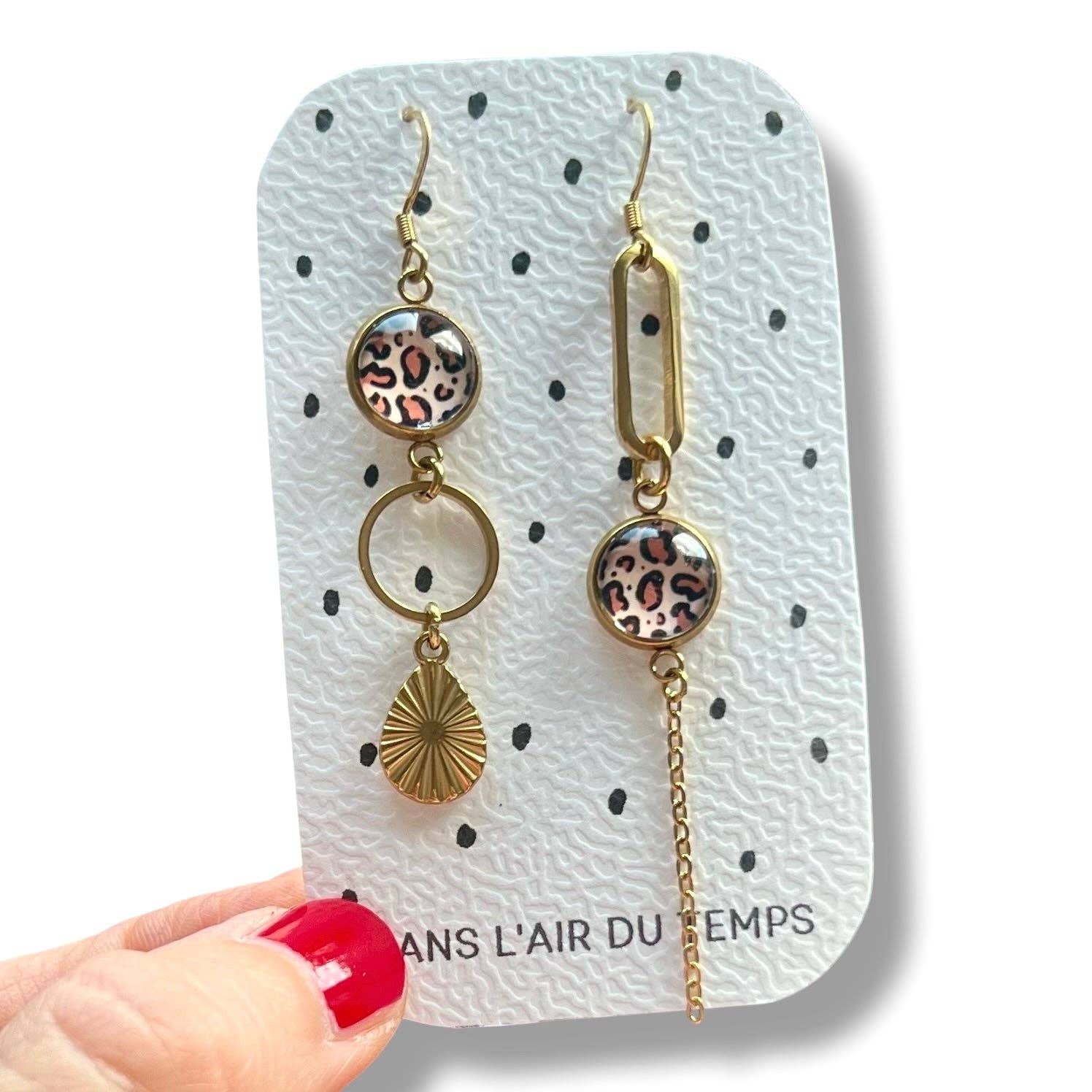 Dans l'Air du Temps Bijoux - Venta al por mayor Pendientes colgantes - Pendientes asimétricos de leopardo3